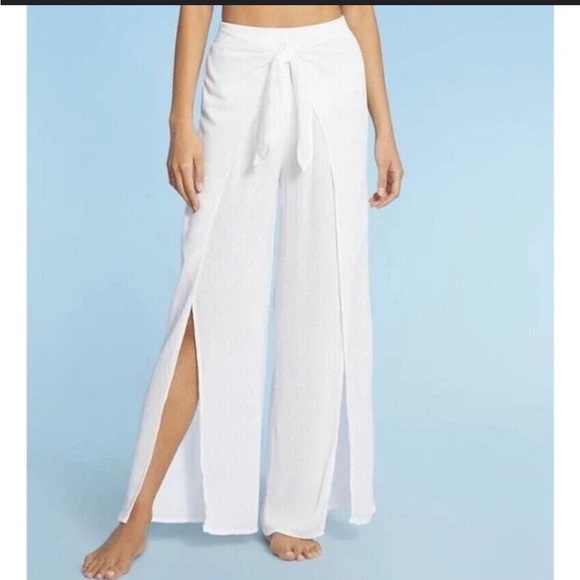 Kona Sol Pants - Kona Sol White Crinkled Gauze Tie Front Cover Up Pants XL
